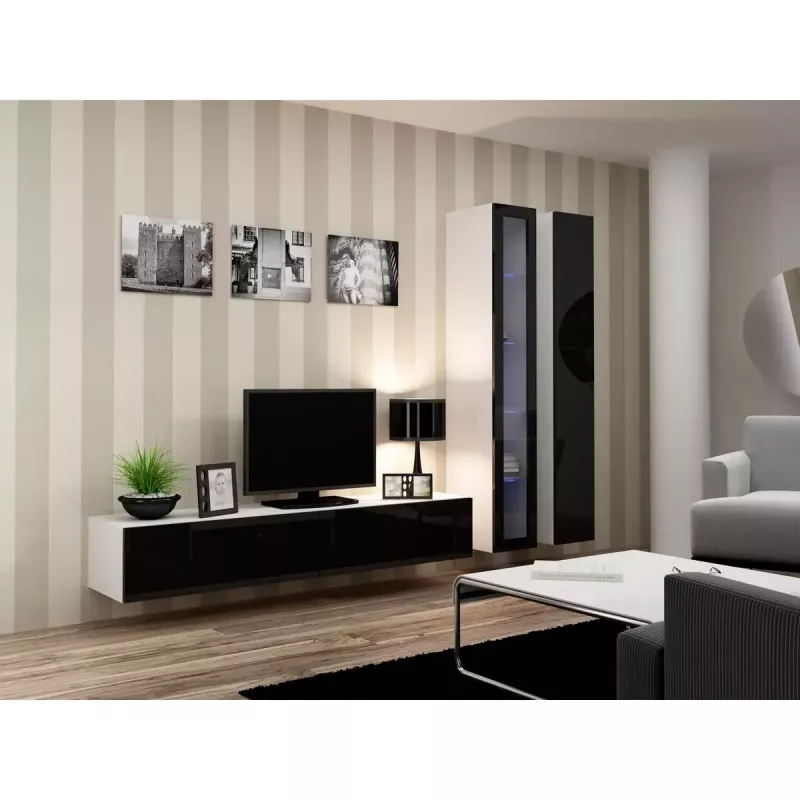 TV staliukas cama meble VIGO 180 — 1800×400×300 mm, baltas viršus, baltas rėmas, medžio drožlių plokštė