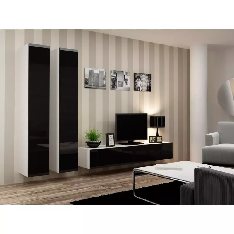 TV staliukas cama meble VIGO 180 — 1800×400×300 mm, baltas viršus, baltas rėmas, medžio drožlių plokštė