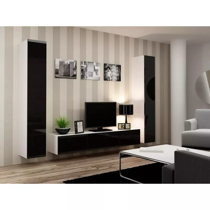 TV staliukas cama meble VIGO 180 — 1800×400×300 mm, baltas viršus, baltas rėmas, medžio drožlių plokštė