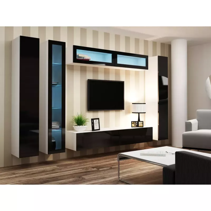 TV staliukas cama meble VIGO 180 — 1800×400×300 mm, baltas viršus, baltas rėmas, medžio drožlių plokštė