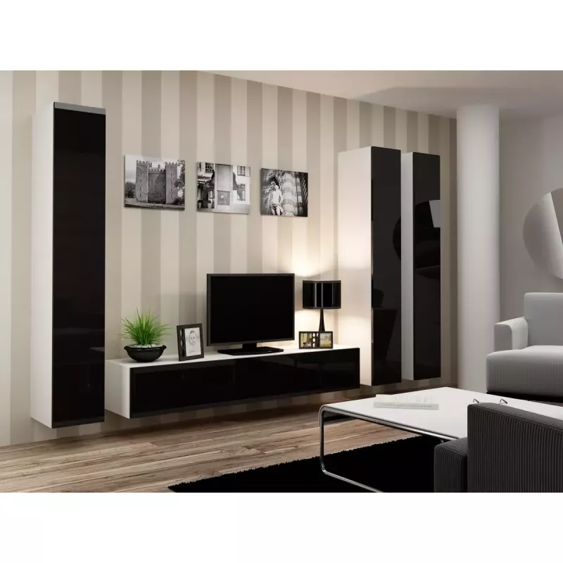 TV staliukas cama meble VIGO 180 — 1800×400×300 mm, baltas viršus, baltas rėmas, medžio drožlių plokštė