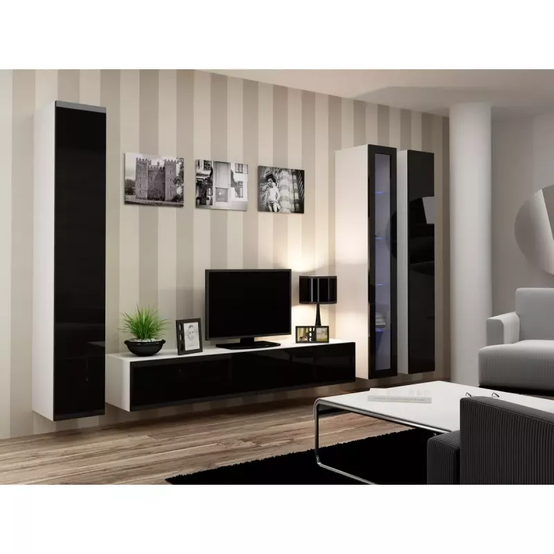 TV staliukas cama meble VIGO 180 — 1800×400×300 mm, baltas viršus, baltas rėmas, medžio drožlių plokštė