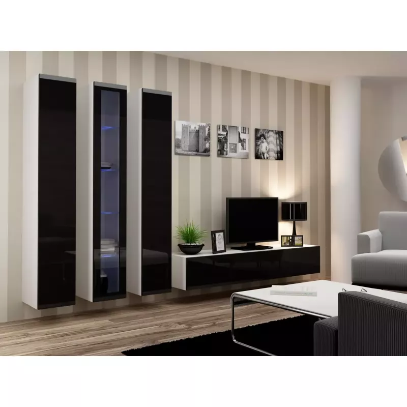 TV staliukas cama meble VIGO 180 — 1800×400×300 mm, baltas viršus, baltas rėmas, medžio drožlių plokštė