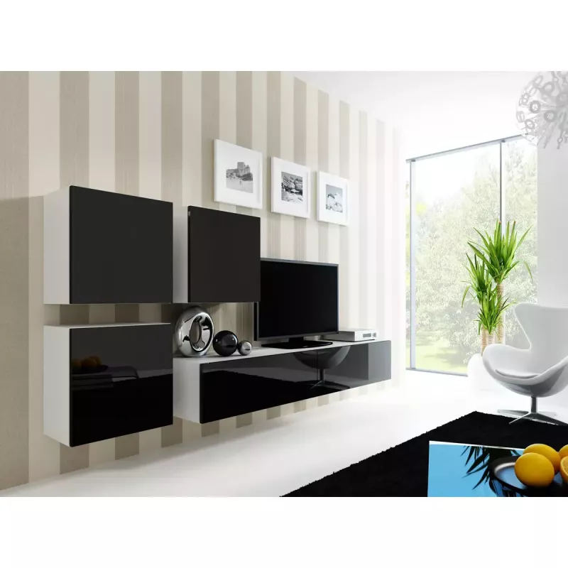 TV staliukas cama meble VIGO 180 — 1800×400×300 mm, baltas viršus, baltas rėmas, medžio drožlių plokštė