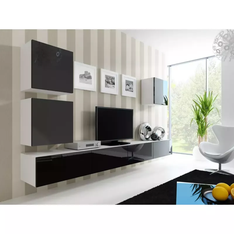 TV staliukas cama meble VIGO 180 — 1800×400×300 mm, baltas viršus, baltas rėmas, medžio drožlių plokštė