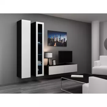 TV staliukas cama meble VIGO 140 — 1400×400×300 mm, medžio drožlių plokštės viršus, juoda/baltas blizgesys