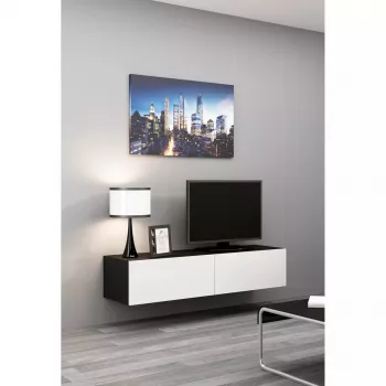 TV staliukas cama meble VIGO 140 — 1400×400×300 mm, medžio drožlių plokštės viršus, juoda/baltas blizgesys