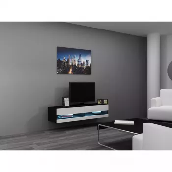TV staliukas Cama Meble VIGO NEW 30/140/40, 1400×400×300 mm, juoda viršutinė dalis, medžio drožlių plokštė, juodas rėmas