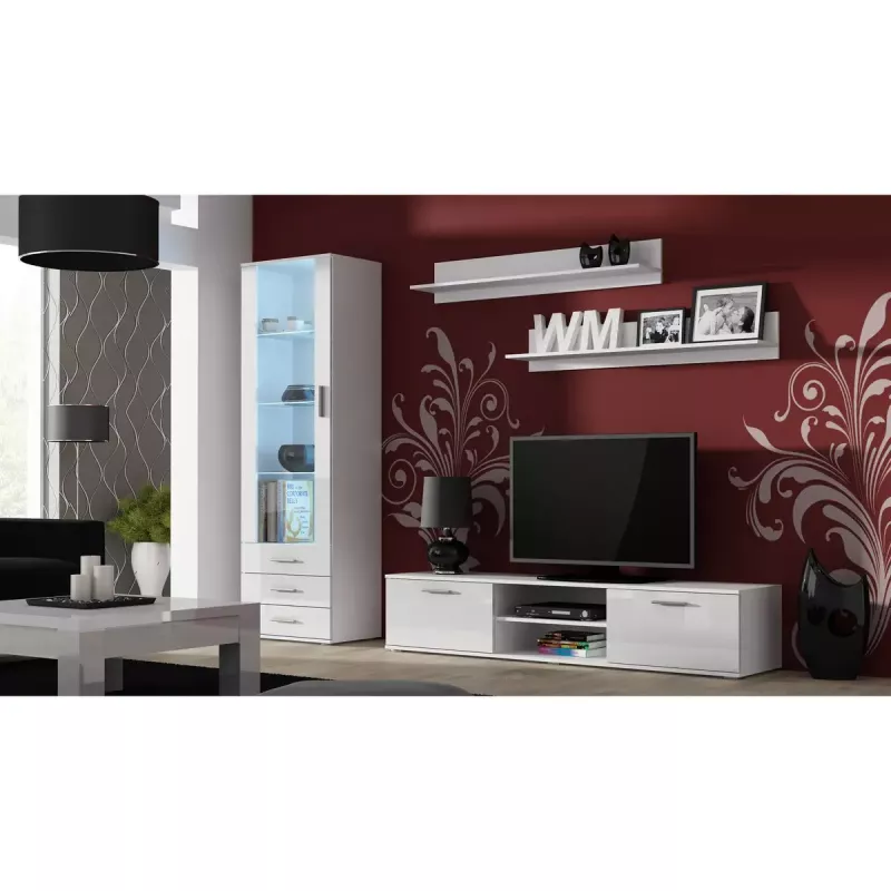 TV staliukas cama meble SOHO 180 — 1800×430×370 mm, baltas viršus (medžio drožlių plokštė), baltas rėmas