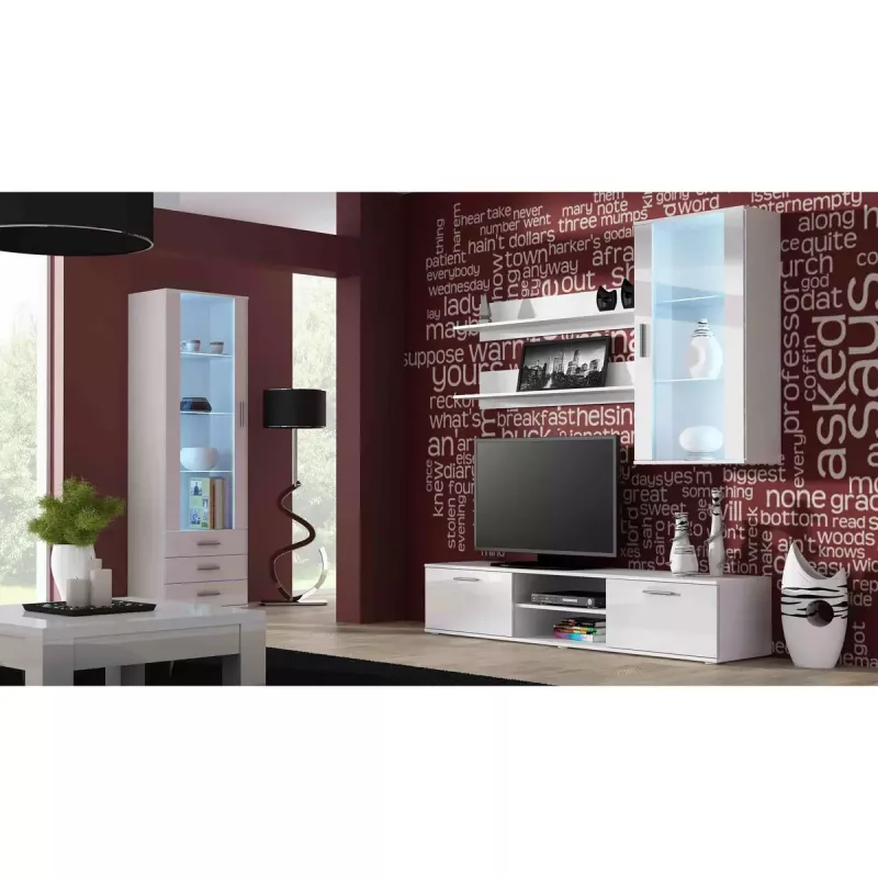 TV staliukas cama meble SOHO 180 — 1800×430×370 mm, baltas viršus (medžio drožlių plokštė), baltas rėmas