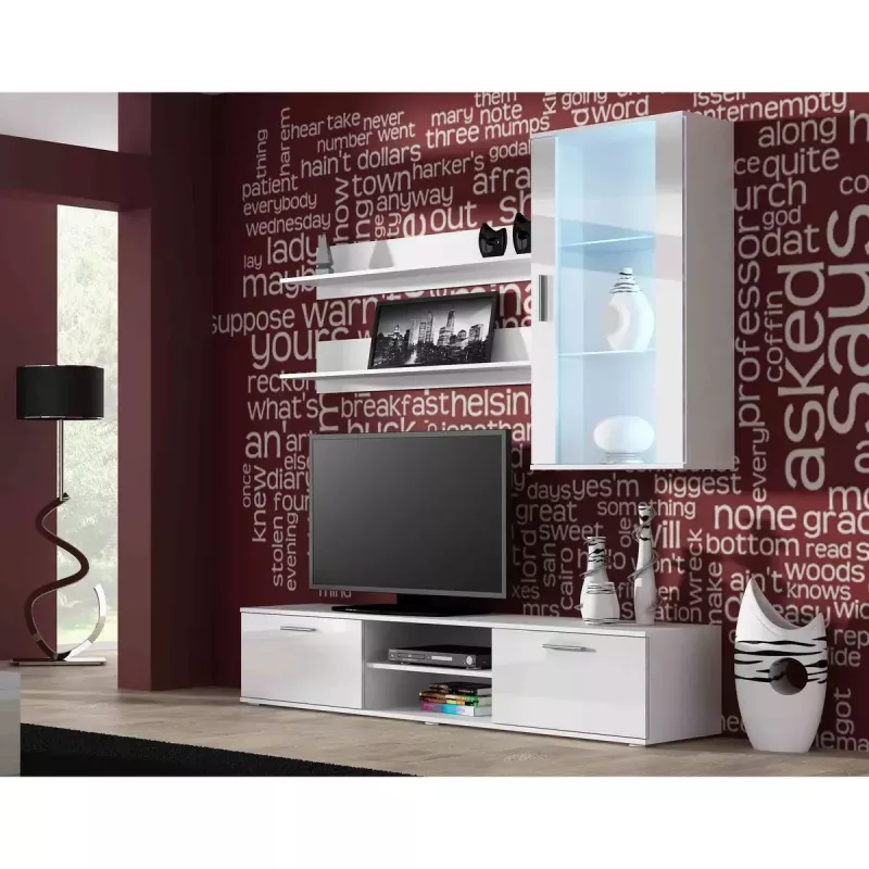 TV staliukas cama meble SOHO 180 — 1800×430×370 mm, baltas viršus (medžio drožlių plokštė), baltas rėmas