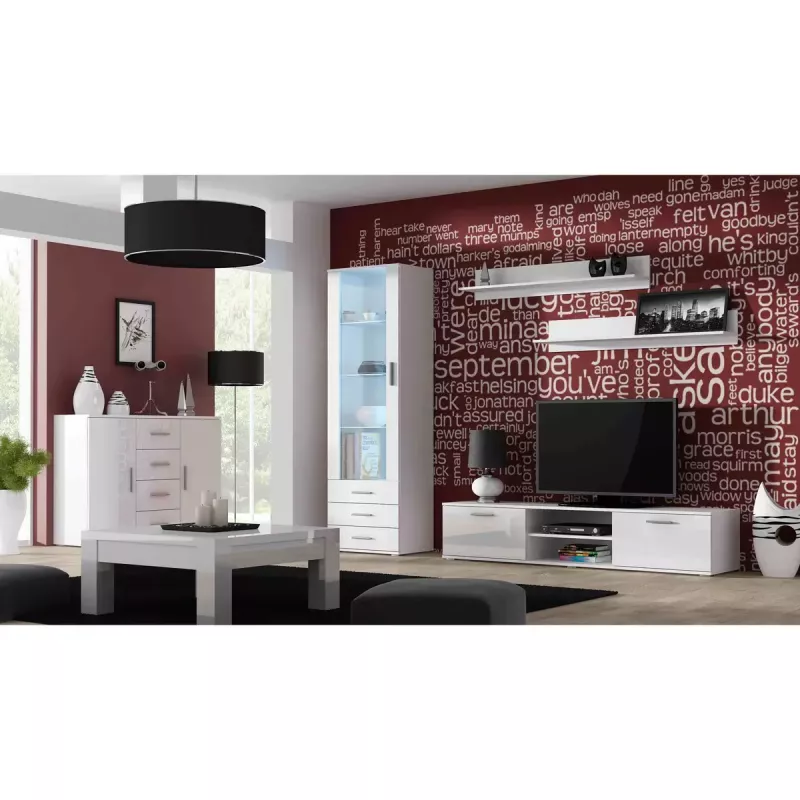 TV staliukas cama meble SOHO 180 — 1800×430×370 mm, baltas viršus (medžio drožlių plokštė), baltas rėmas