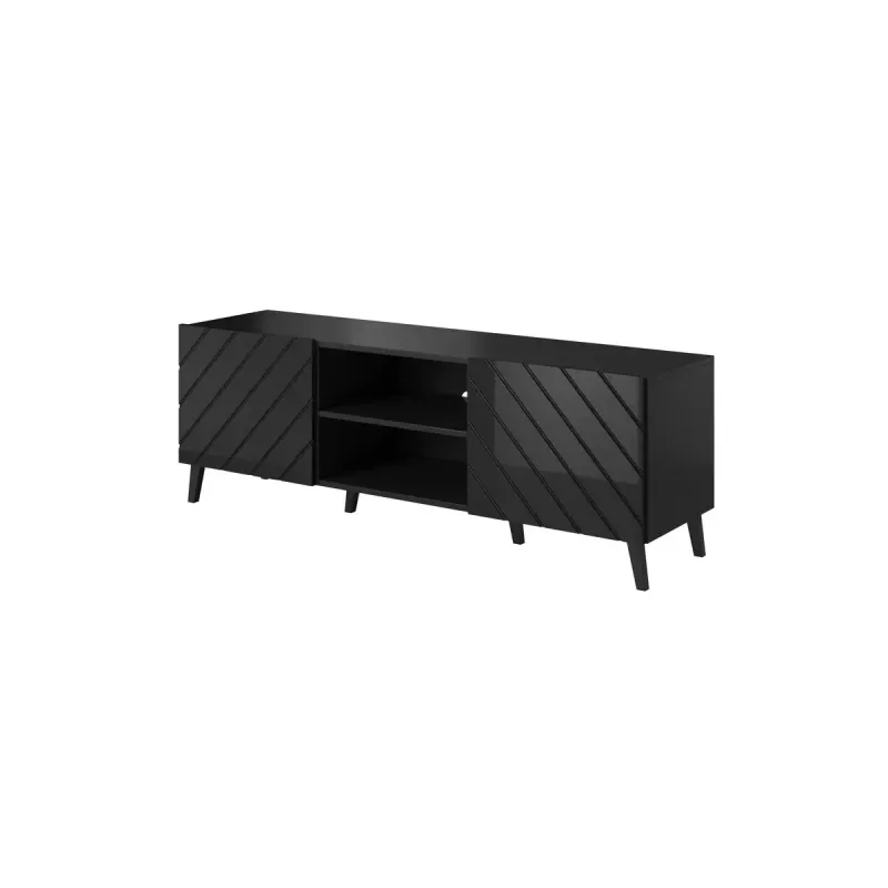 TV spintelė cama meble ABETO 150x42x52 cm, juoda blizgi, MDF viršus, juodas rėmas