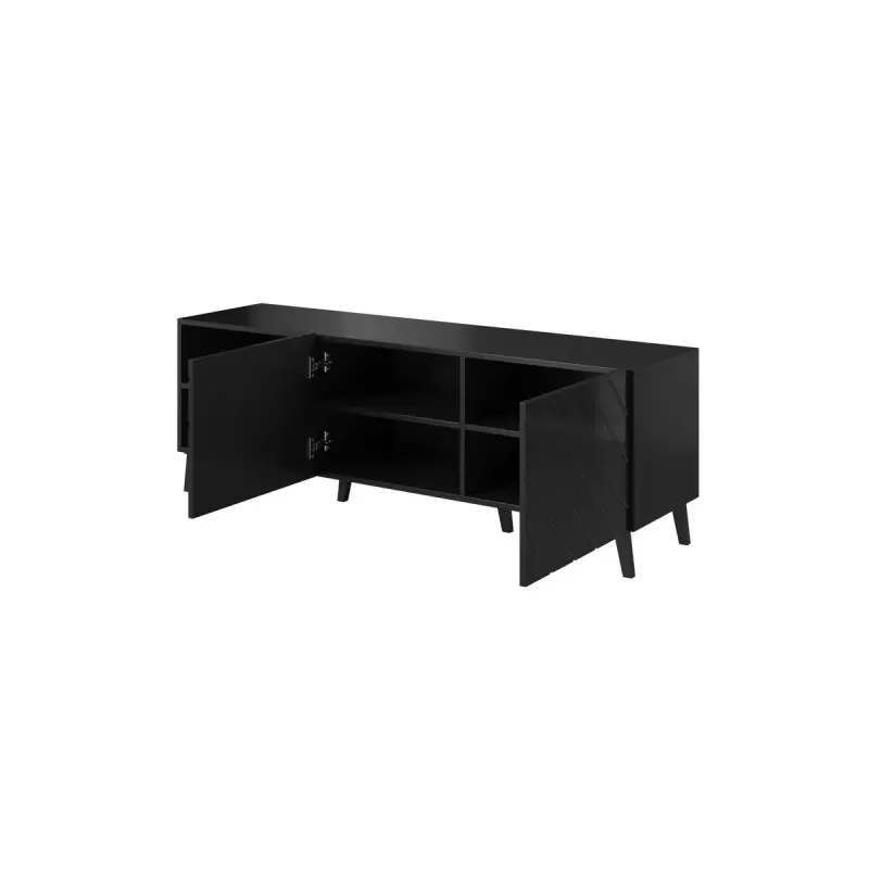TV spintelė cama meble ABETO 150x42x52 cm, juoda blizgi, MDF viršus, juodas rėmas
