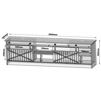 TV spintelė Cama Meble GRANERO RTV 200x56,7x35 cm — baltas viršus, medžio drožlių plokštės korpusas