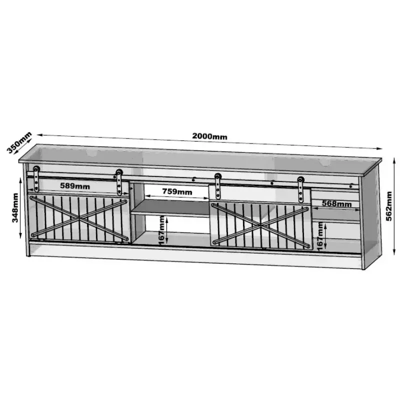 TV spintelė Cama Meble GRANERO RTV 200x56,7x35 cm — baltas viršus, medžio drožlių plokštės korpusas