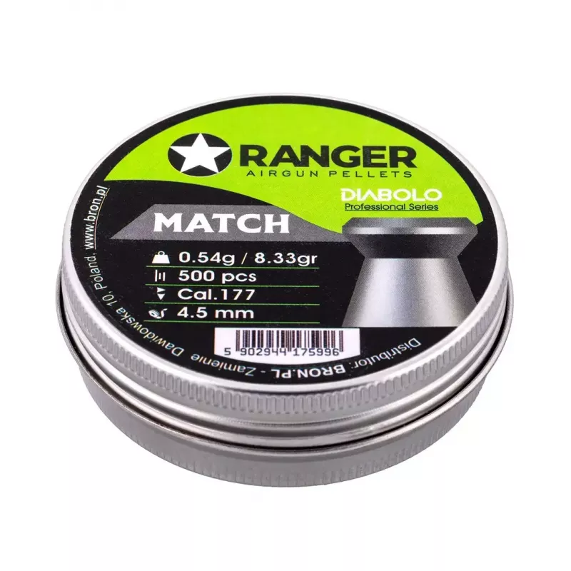 Oro šautuvo šratai RANGER PRORO 4,5 mm Diabolo — 500 vnt., sidabriniai, aliuminio dozatorius