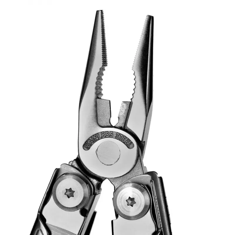 Multitool AZYMUT H2038 pilno dydžio įrankis — 14 įrankių, 16,2 cm atidarytas, 10,1 cm sulankstytas, 264 g, 420/7CR13 plienas, odinis dėklas