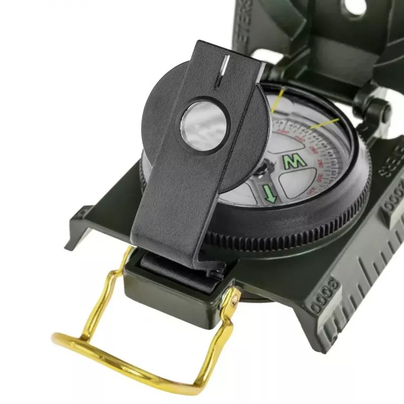 Navigacinis magnetinis kompasas Mil‑Tec Mil‑Tec US su apšvietimu, aliuminio korpusas, masteliai 1:50k ir 1:25k, alyvuogių