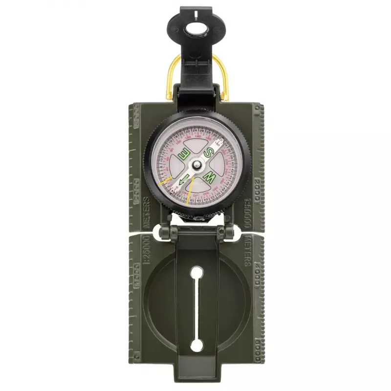 Navigacinis magnetinis kompasas Mil‑Tec Mil‑Tec US su apšvietimu, aliuminio korpusas, masteliai 1:50k ir 1:25k, alyvuogių