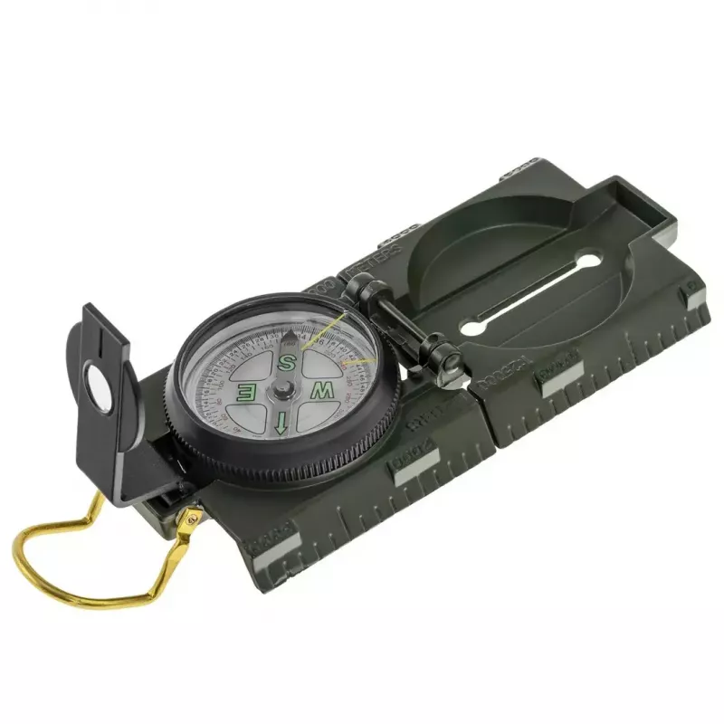 Navigacinis magnetinis kompasas Mil‑Tec Mil‑Tec US su apšvietimu, aliuminio korpusas, masteliai 1:50k ir 1:25k, alyvuogių