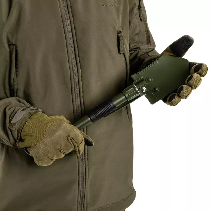 Sulankstomas kastuvas Mil-Tec Mini II — kompaktiškas įsitvirtinimo įrankis, 405 mm ilgis, 100 mm geležtė, 560 g, sulankstomas (15,5 x 10 x 6,5 cm)