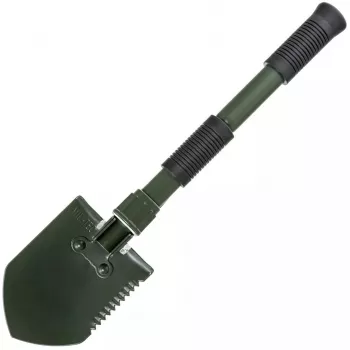 Sulankstomas kastuvas Mil-Tec Mini II — kompaktiškas įsitvirtinimo įrankis, 405 mm ilgis, 100 mm geležtė, 560 g, sulankstomas (15,5 x 10 x 6,5 cm)