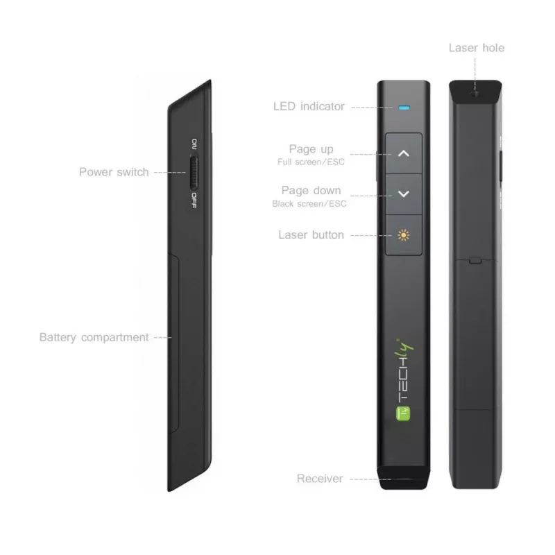 Techly ITC-LASER26 belaidis pranešėjas RF juoda
