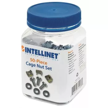 Cage nuts pack INTELLINET 711081 — plastikinis korpusas, sidabrinis, tvirtinimo rinkinys, 10 g