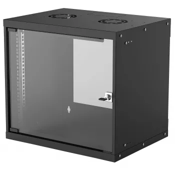 Prie sienos montuojama 9U tinklo spinta INTELLINET 19 colių (540×487×400 mm) juoda, stiklinis priekis, IP20