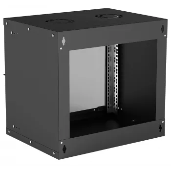 Prie sienos montuojama 9U tinklo spinta INTELLINET 19 colių (540×487×400 mm) juoda, stiklinis priekis, IP20