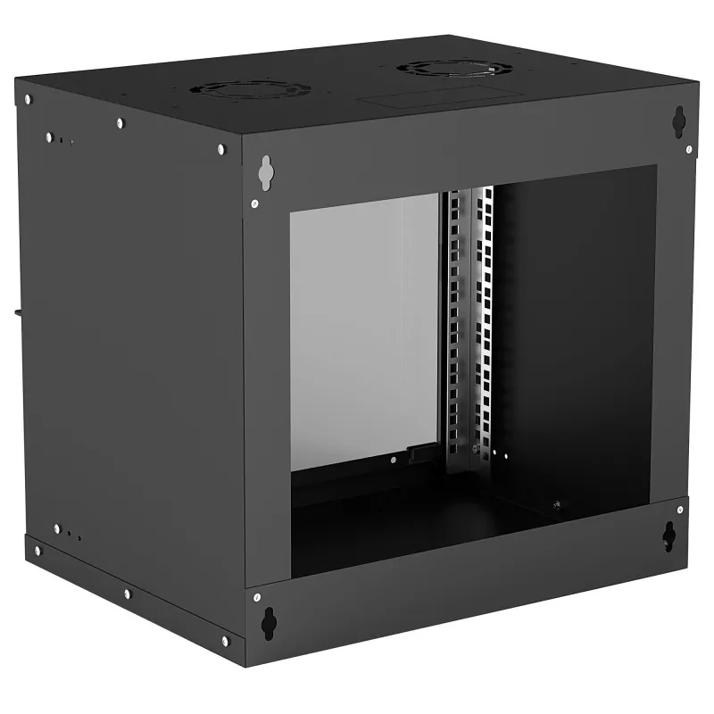 Prie sienos montuojama 9U tinklo spinta INTELLINET 19 colių (540×487×400 mm) juoda, stiklinis priekis, IP20