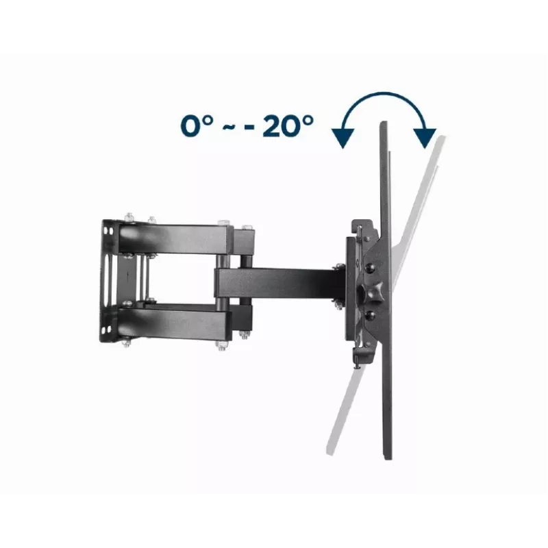 Sieninis TV laikiklis GEMBIRD WM-70ST-01 37–70 colių ekranams, pakreipimas 0° iki -20°, pasukimas ±60°, VESA 200×200–600×400, maks. 35 kg, juodas