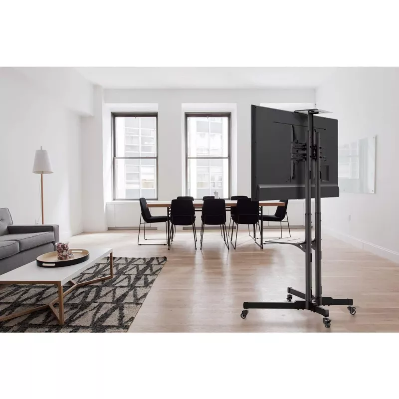 Grindų TV ir monitoriaus laikiklio vežimėlis MANHATTAN 461238, mobilus, juodas, aukštis 1803 mm, VESA 200x200–600x400, maks. 50 kg
