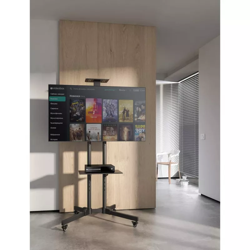 Grindų TV ir monitoriaus laikiklio vežimėlis MANHATTAN 461238, mobilus, juodas, aukštis 1803 mm, VESA 200x200–600x400, maks. 50 kg