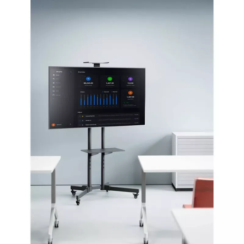 Grindų TV ir monitoriaus laikiklio vežimėlis MANHATTAN 461238, mobilus, juodas, aukštis 1803 mm, VESA 200x200–600x400, maks. 50 kg