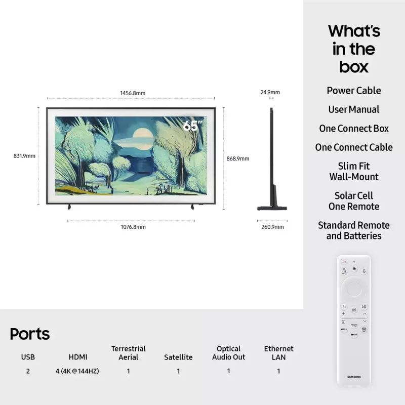 Televizorius Samsung QE65LS03FAUXXH 65 col. The Frame QLED 4K HDR Smart TV, 3840×2160, Tizen, 120Hz