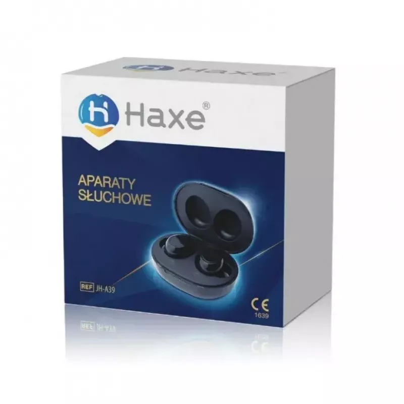 “Haxe” klausos stiprintuvas JH-A39, įdedamas į ausį, įkraunamas, 35 dB stiprinimas, 400–4500 Hz, 6 garsumo lygiai, įkrovimo dėklas