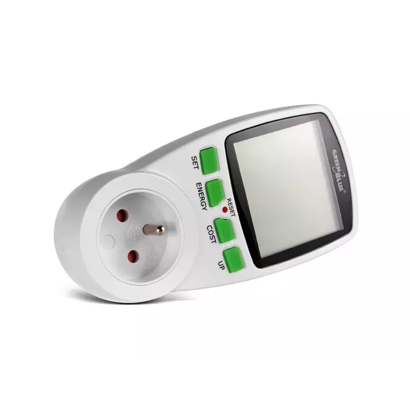 Vatmetras GreenBlue GB202 galios matuoklis 0–9999 W, 3600 W maks., 220–240 V, 16 A, LCD ekranas