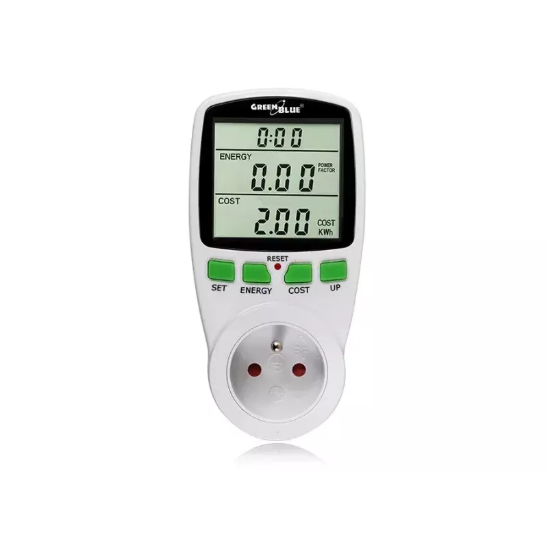 Vatmetras GreenBlue GB202 galios matuoklis 0–9999 W, 3600 W maks., 220–240 V, 16 A, LCD ekranas