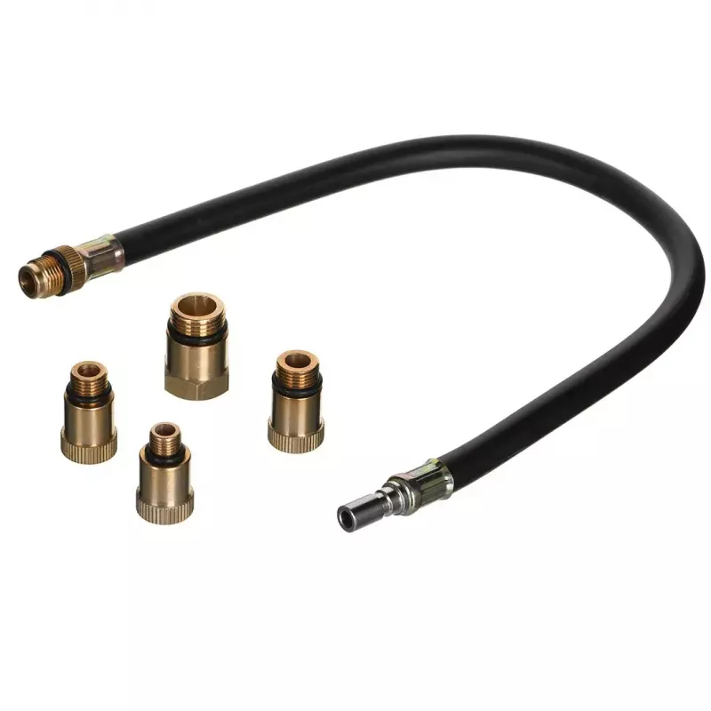 Analoginis manometras YATO YT-73022 0–20 bar, 75 mm ciferblatas, anglinis plienas, 0,5 m žarna, 4 žalvariniai adapteriai, nešiojimo dėklas
