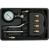Analoginis manometras YATO YT-73022 0–20 bar, 75 mm ciferblatas, anglinis plienas, 0,5 m žarna, 4 žalvariniai adapteriai, nešiojimo dėklas