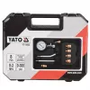 Analoginis manometras YATO YT-73022 0–20 bar, 75 mm ciferblatas, anglinis plienas, 0,5 m žarna, 4 žalvariniai adapteriai, nešiojimo dėklas