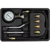 Analoginis manometras YATO YT-73022 0–20 bar, 75 mm ciferblatas, anglinis plienas, 0,5 m žarna, 4 žalvariniai adapteriai, nešiojimo dėklas