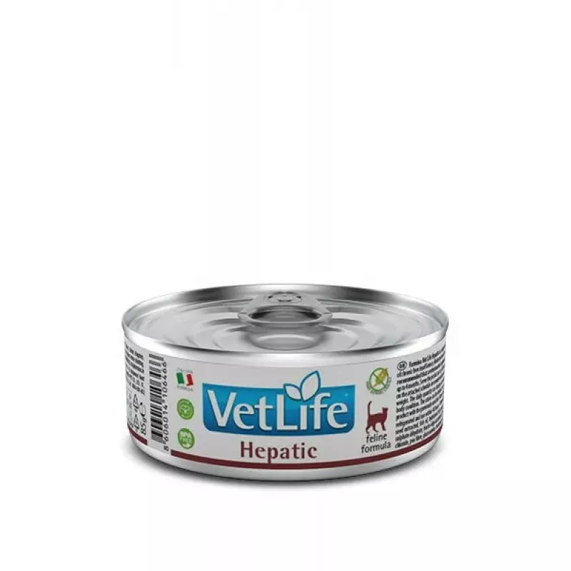 Šlapias kačių ėdalas Farmina Vet Life Natural Diet Cat Hepatic 85 g — kepenų funkcijos palaikymui, vištiena, be grūdų, suaugusioms katėms