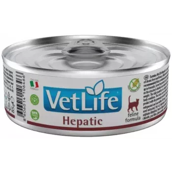Šlapias kačių ėdalas Farmina Vet Life Natural Diet Cat Hepatic 85 g — kepenų funkcijos palaikymui, vištiena, be grūdų, suaugusioms katėms