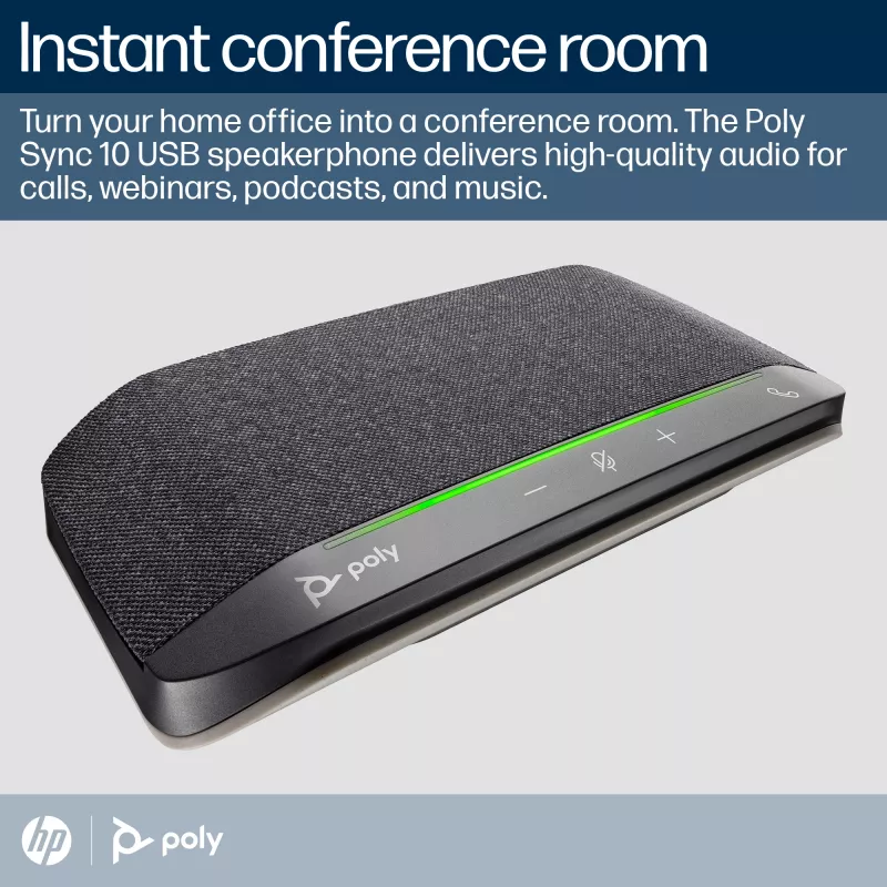 HP Poly Sync 10 garsiakalbis + USB-A į USB-C laidas, PC, juoda, 0,715 m, Windows 10, Windows 11, MacOS, 100–7800 Hz