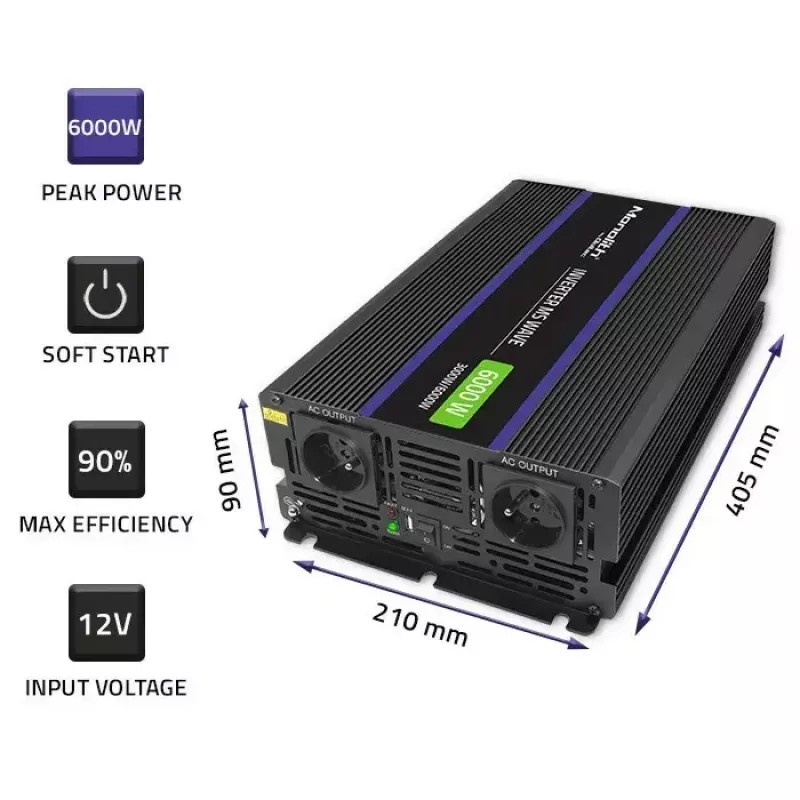 Įtampos keitiklis QOLTEC Monolith 6000 MS 12V į 230V 6000W