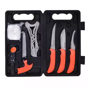 Stacionarių peilių medžioklės rinkinys Outdoor Edge Jaeger Pak 02OE069 su peiliu ir žvėrienos apdorojimo įrankiais