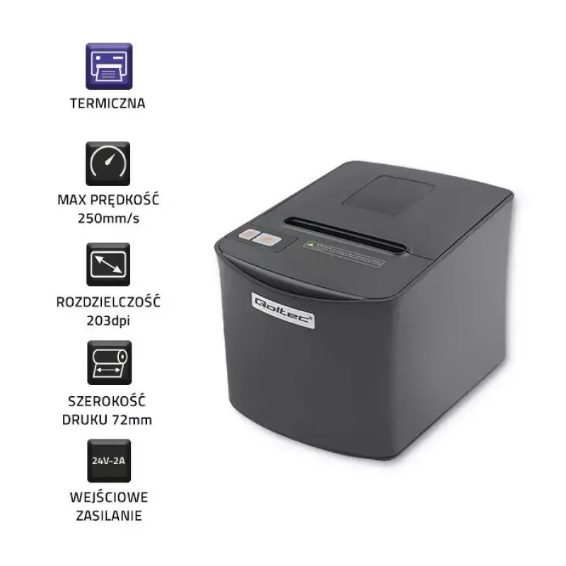 Terminis kvitų spausdintuvas QOLTEC 50256 su USB sąsaja — kompaktiškas POS spausdintuvas
